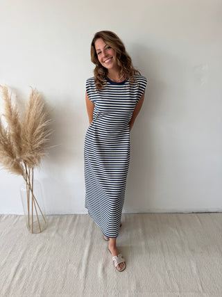 Blue striped maxi dress