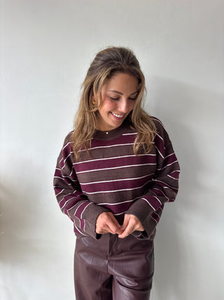 Burgundy Brown striped knot knit