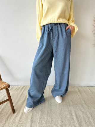 Blue striped wide pants
