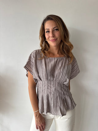 Brown striped peplum top