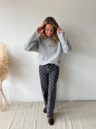 Grey polka dots denim