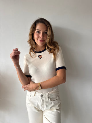 Heart detail beige top