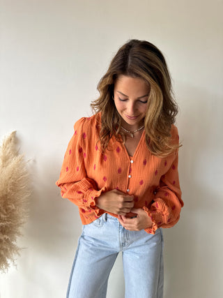 Fuchsia leaves orange tetra blouse