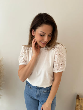 Flowers sleeves white top