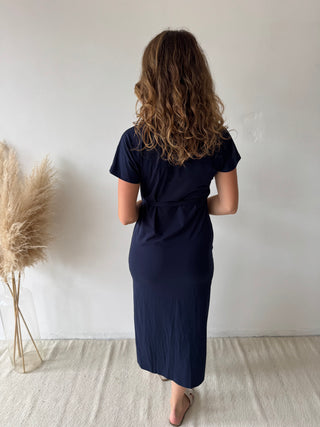 Navy knot split dress
