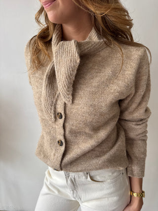Taupe button scarf knit