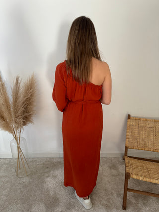 Terracotta one sleeve tetra dress