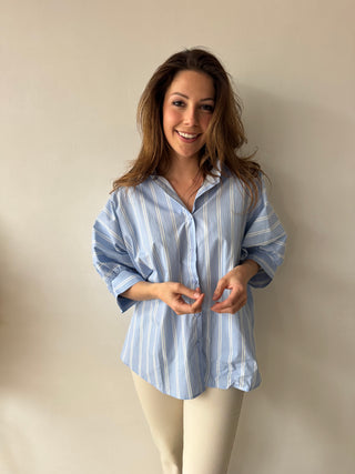 Blue white striped blouse
