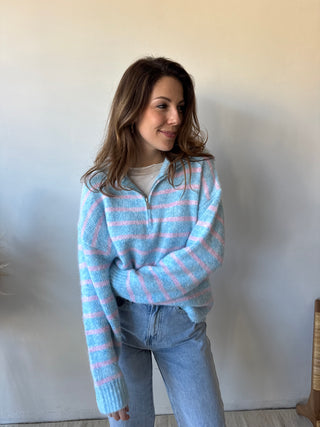 Blue pink striped soft knit