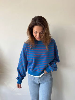 blue red striped sweater