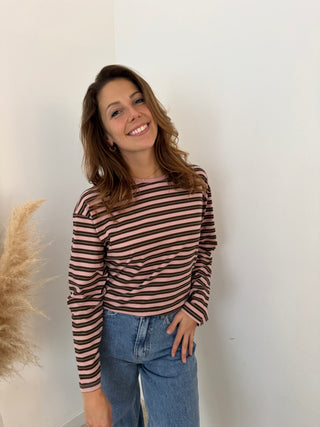 Brown pink striped top