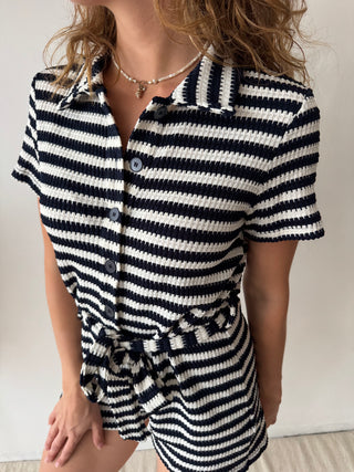 Navy striped playsuit