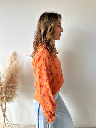 Fuchsia leaves orange tetra blouse