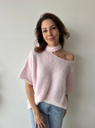 Pink open shoulder soft knit