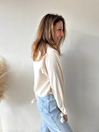 Beige linen bow shirt