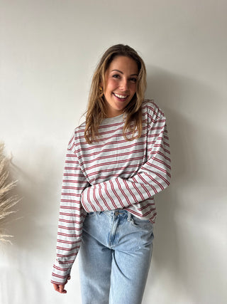 Red grey striped longsleeve