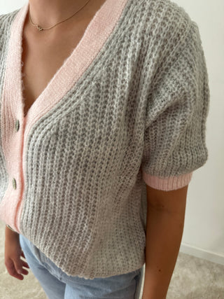 Super soft grey pink button knit