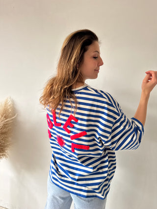 Blue striped soleil top