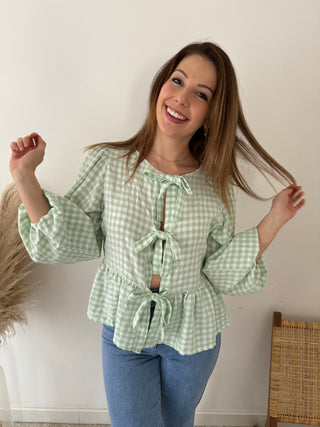 Mint vichy bow blouse