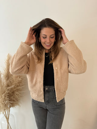 Beige short teddy jacket