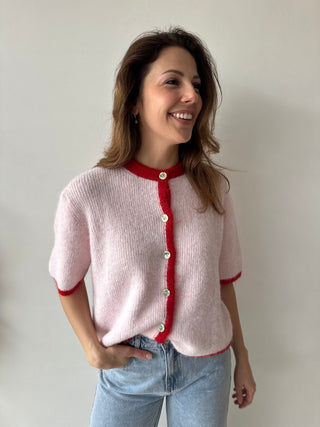Red pink button knit