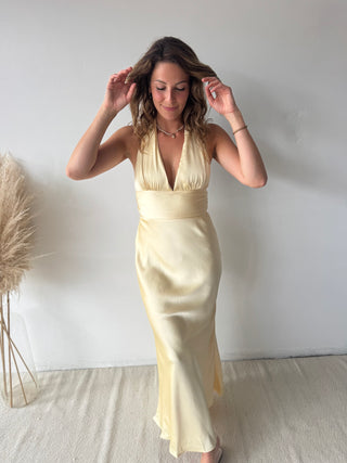 Peach satin maxi dress