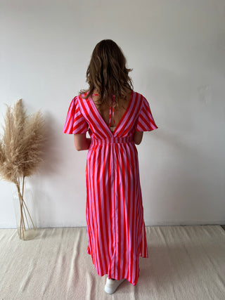 Pink fuchsia striped maxi dress