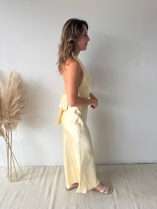 Peach satin maxi dress
