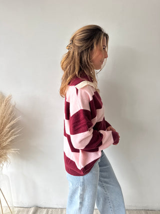 Burgundy pink striped knit