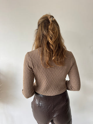Soft taupe ribbed knit top