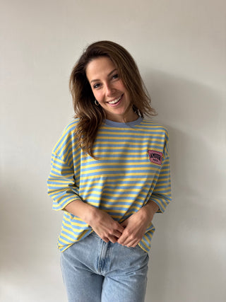 Blue yellow striped amour t-shirt