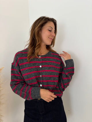 Fuchsia stripes grey knit