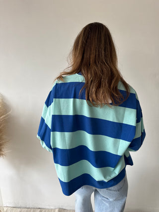 Blue turqoise striped top