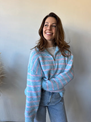 Blue pink striped soft knit