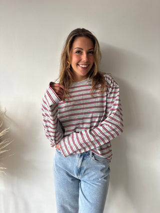 Red grey striped longsleeve