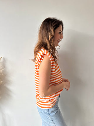 Orange striped sleeveless top