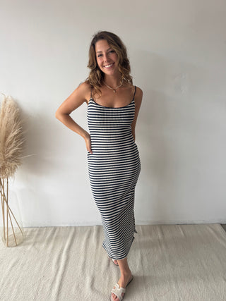 Navy striped bodycon dress