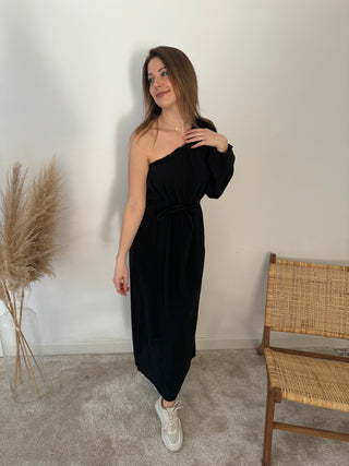 Black one sleeve tetra dress