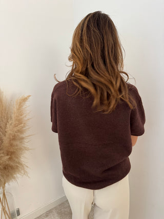 Short sleeves soft brown knit