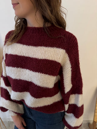 Beige burgundy striped knit