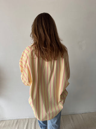 Yellow pink striped blouse