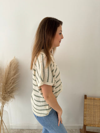 Mint striped knitted top