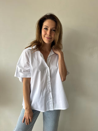 Open back heart white blouse