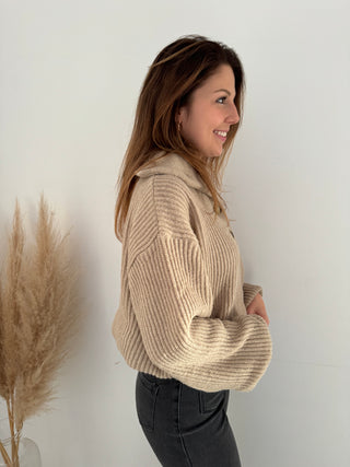 Taupe button knit