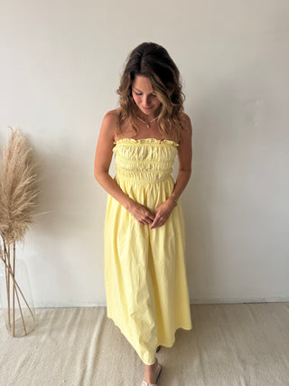 Yellow strapless dress