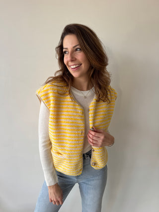 Yellow striped teddy bodywarmer