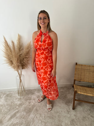 Orange flowers halter dress