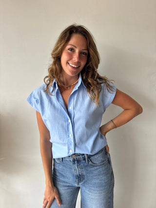 Blue sleeveless shirt