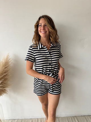 Navy striped playsuit