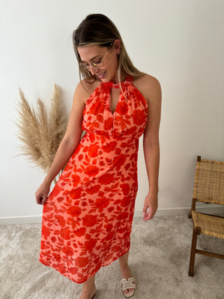 Orange flowers halter dress